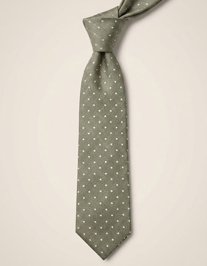 Zijden stropdas met structuur en stippen groen