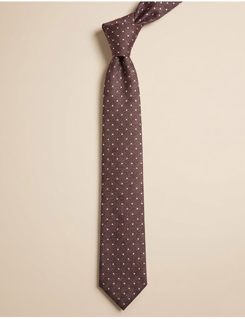 Zijden stropdas met structuur en stippen bordeaux