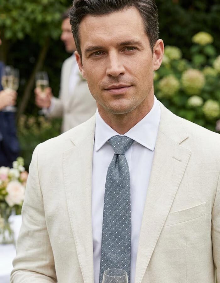 Zijden stropdas met structuur en stippen lichtblauw