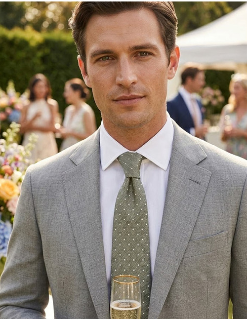 Zijden stropdas met structuur en stippen groen