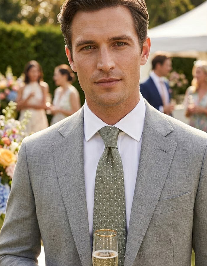 Zijden stropdas met structuur en stippen groen