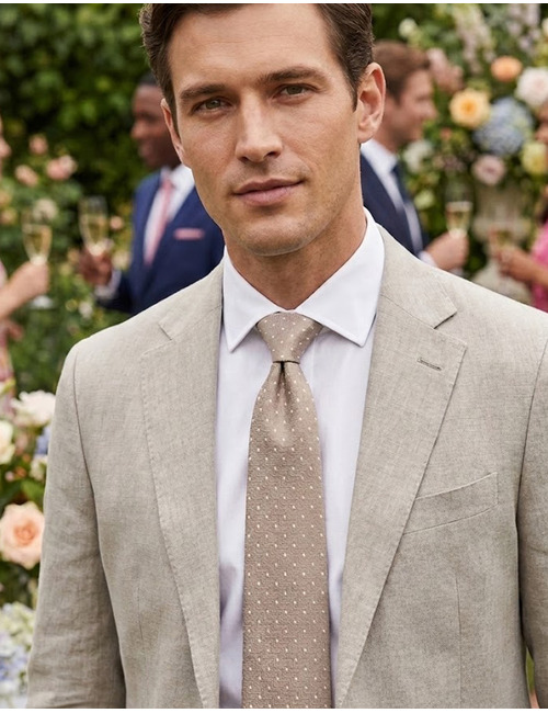 Zijden stropdas met structuur en stippen beige