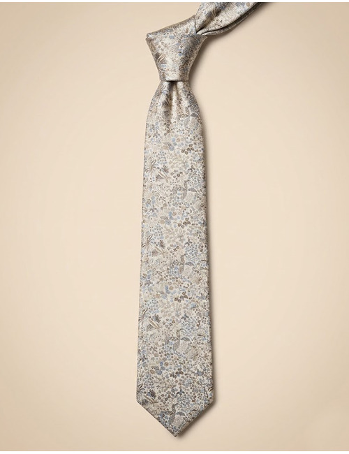 Zijden stropdas met bloemenmotief beige