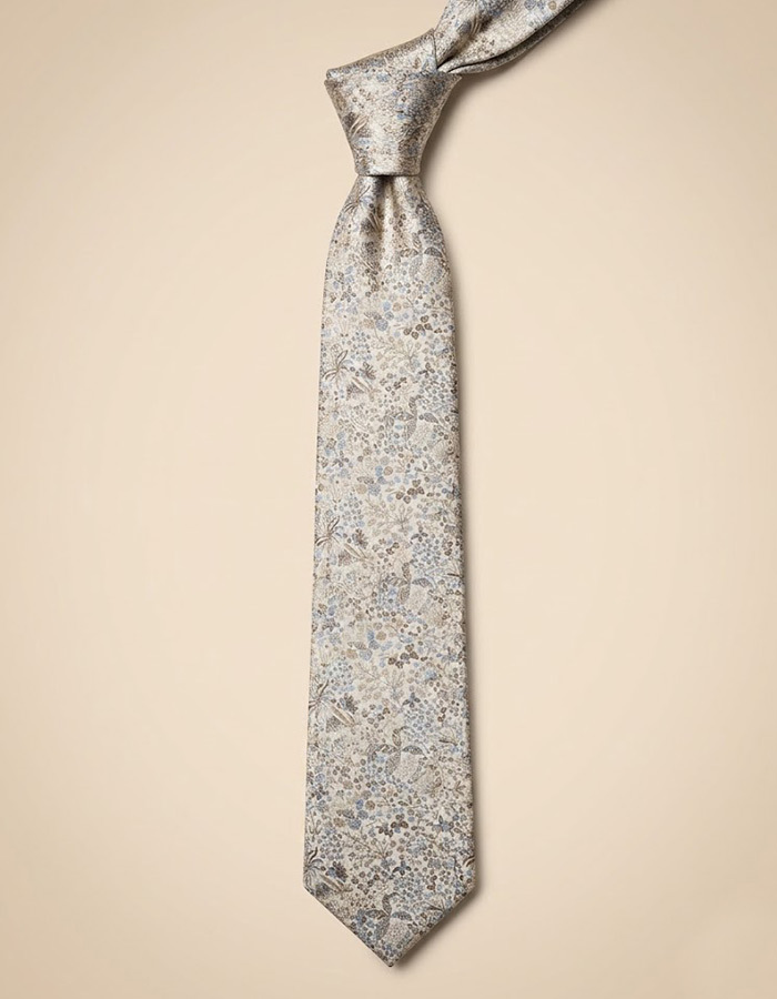 Zijden stropdas met bloemenmotief beige