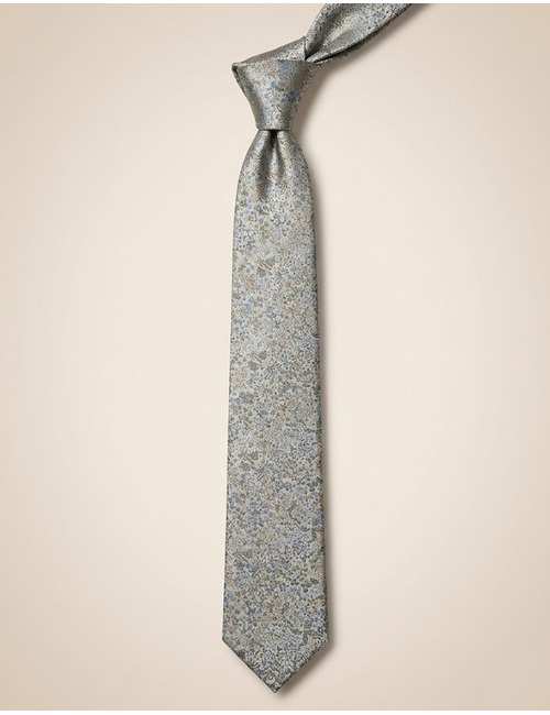 Zijden stropdas met bloemenmotief olijfgroen