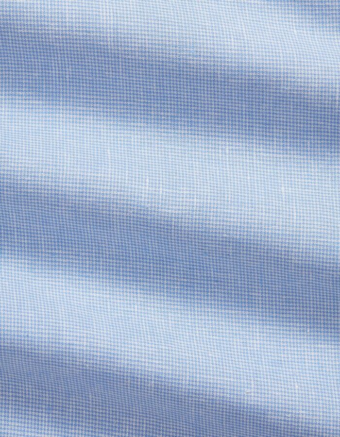 Custom fit linnenblend hemd pied-de-poule blauw wit