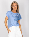 DRAKE - Blauw T shirt met bloemenapplicatie