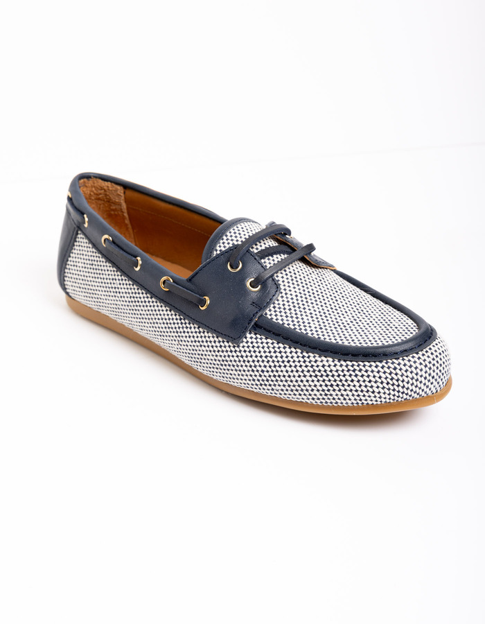 GIRONA - Leren mocassin met geweven textiel