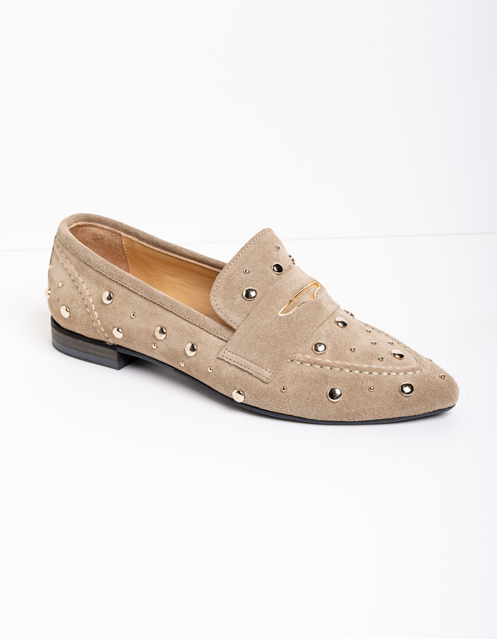 LOIS - Suède loafers met studs en goudkleurige accenten
