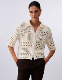 Gehaakte cardigan met 3D borduurwerk