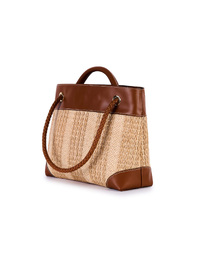 LADY POSH - Raffia handtas met leren details en verstelbare schouderriem
