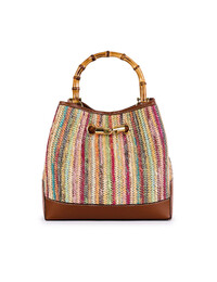 OLIVIA - Raffia bucket bag met bamboe handvat en multicolor design