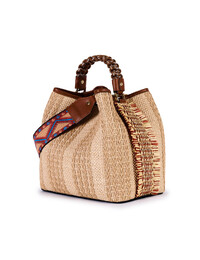 CORAL POSH - Raffia bucket bag met franjes en gevlochten handvat
