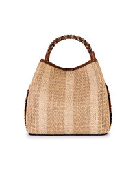 CORAL POSH - Raffia bucket bag met franjes en gevlochten handvat