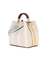 CORAL - Raffia bucket bag met franjes en gevlochten handvat