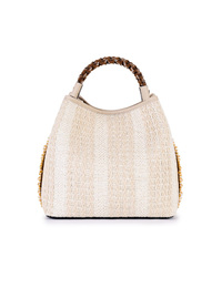 CORAL - Raffia bucket bag met franjes en gevlochten handvat