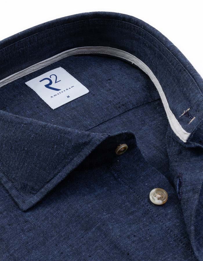 linnen hemd modern fit donkerblauw