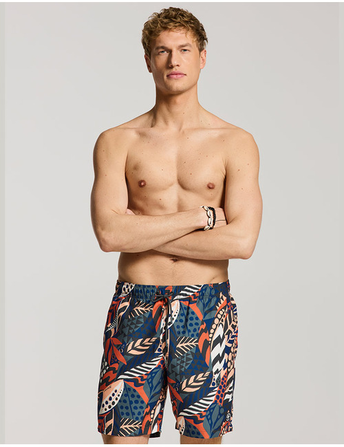 MIKE zwemshort grafische bladerenprint oranje