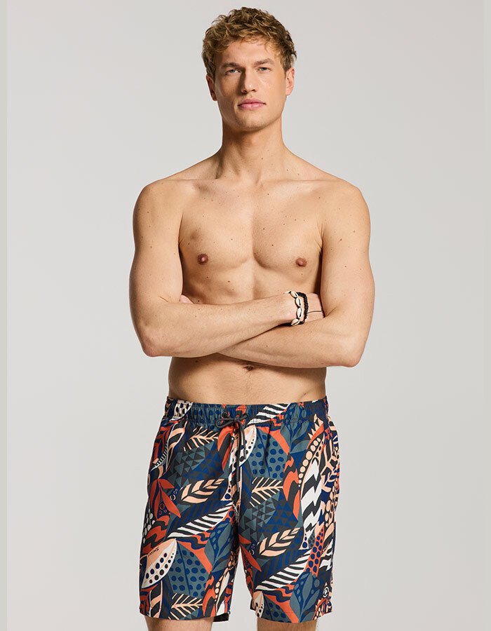 MIKE zwemshort grafische bladerenprint oranje