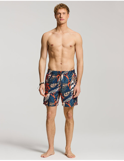 MIKE zwemshort grafische bladerenprint oranje