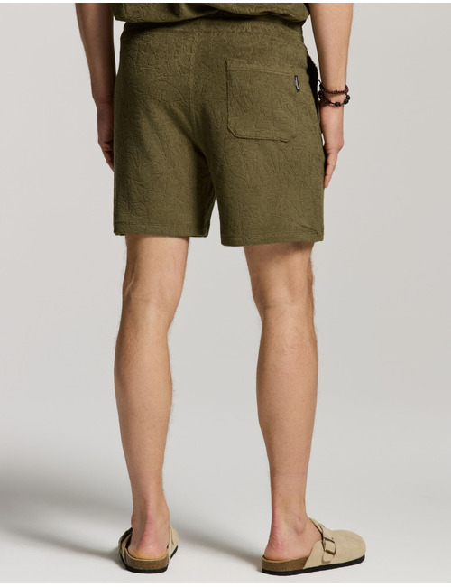 TONY badstof short met jacquard bladerenstructuur groen