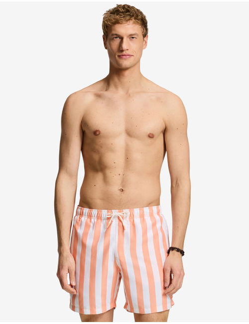 Zwemshort brede strepenprint oranje wit
