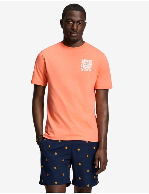 LIAM regular fit T shirt met waves and rays print oranje koraal