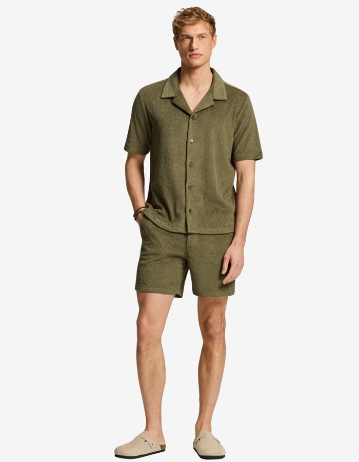 TED badstof overhemd met jacquard bladerenstructuur groen