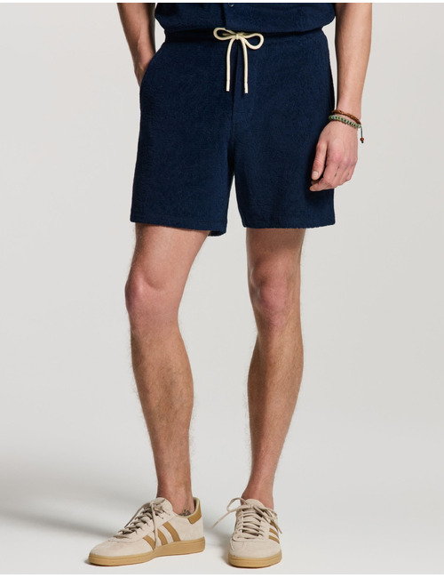 TONY badstof short met jacquard bladerenstructuur donkerblauw