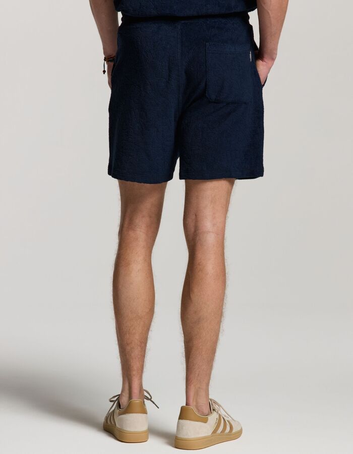 TONY badstof short met jacquard bladerenstructuur donkerblauw