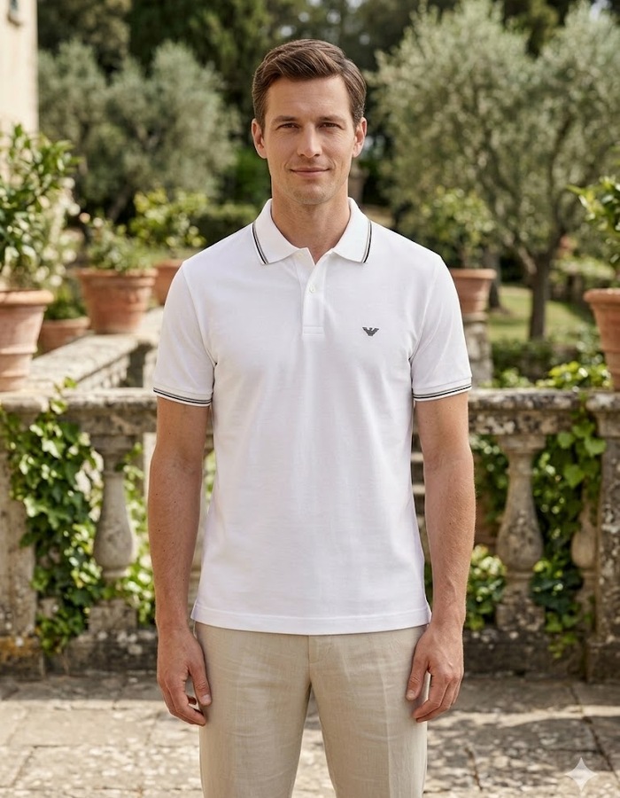 Katoenen polo met contrastbies donkerblauw