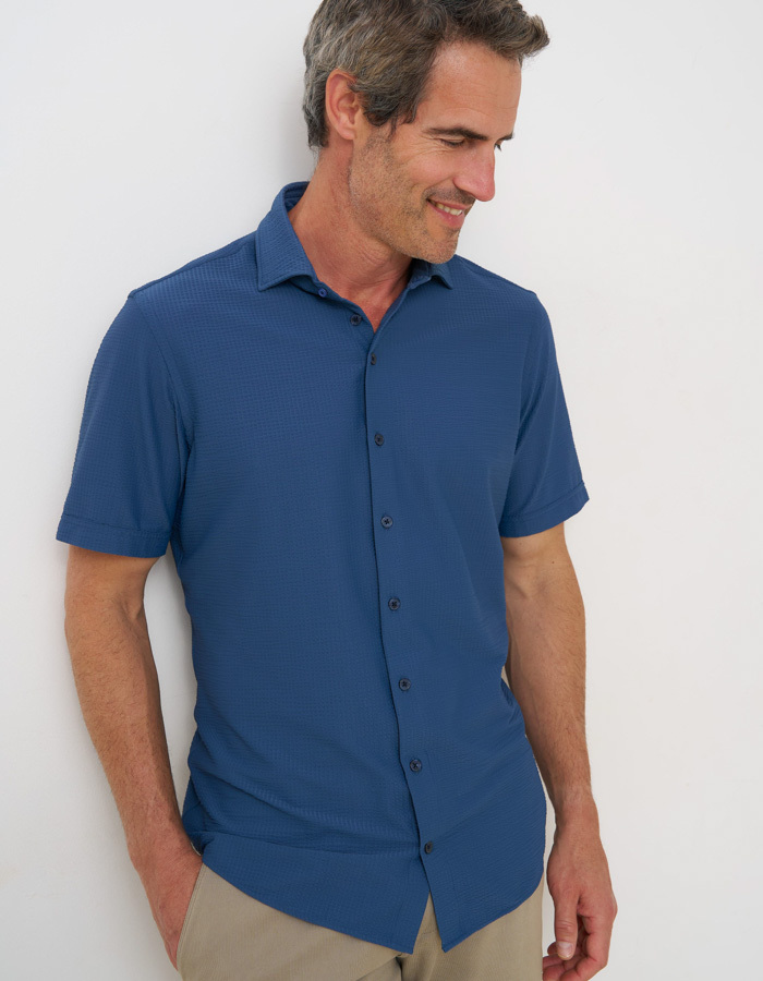 hemd korte mouwen stretch donkerblauw