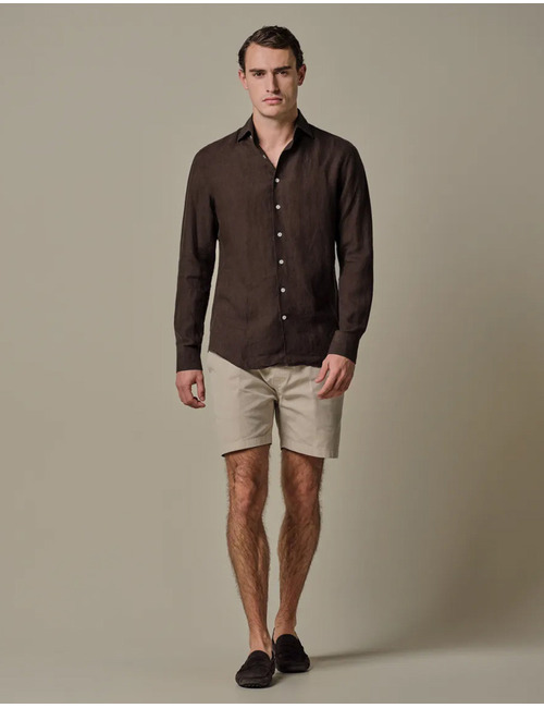 Linnen hemd slim fit donkerbruin
