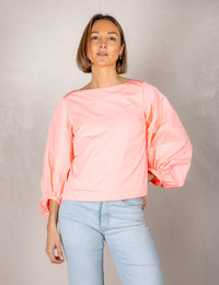 WALILY - Koraalkleurige blouse met volumineuze mouwen