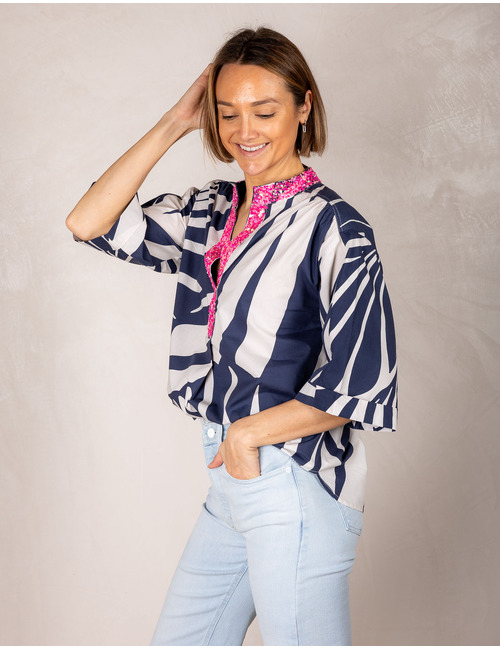 Senso korte mouw bloes navy