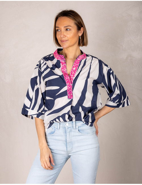 Senso korte mouw bloes navy