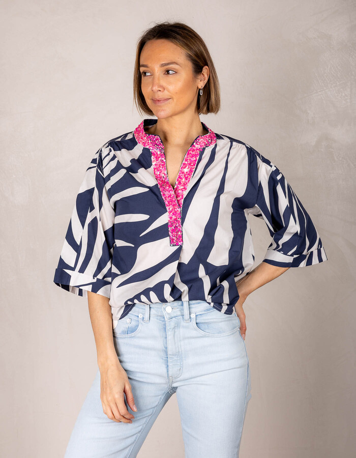 Senso korte mouw bloes navy