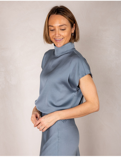 Drykorn korte mouw bloes blauw
