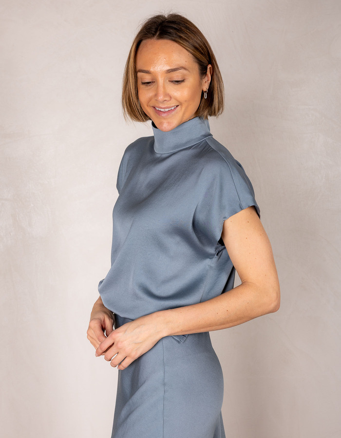 Drykorn korte mouw bloes blauw