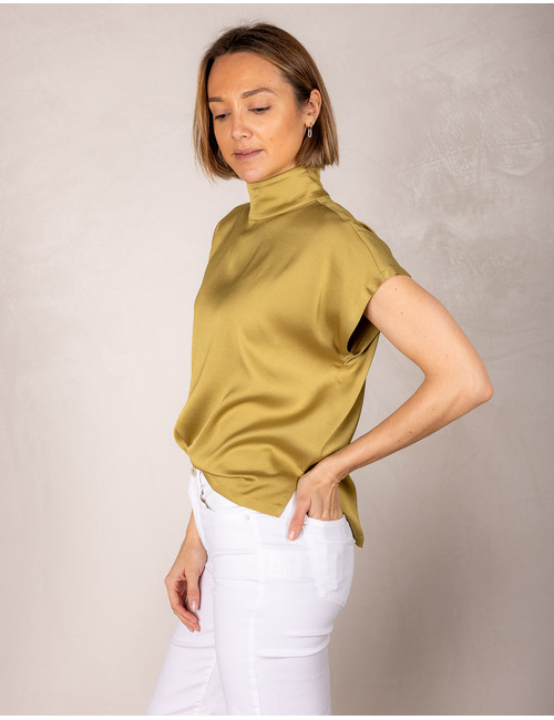 Drykorn korte mouw bloes kaki