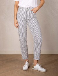 Gestreepte jeans met hoge taille en taps toelopende pijp