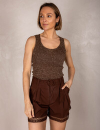 Bruine lurex top met ribstructuur