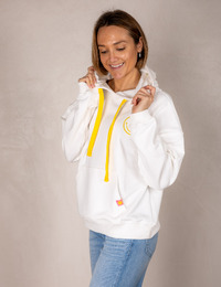 Witte hoodie met smiley print en kleurrijke tekst