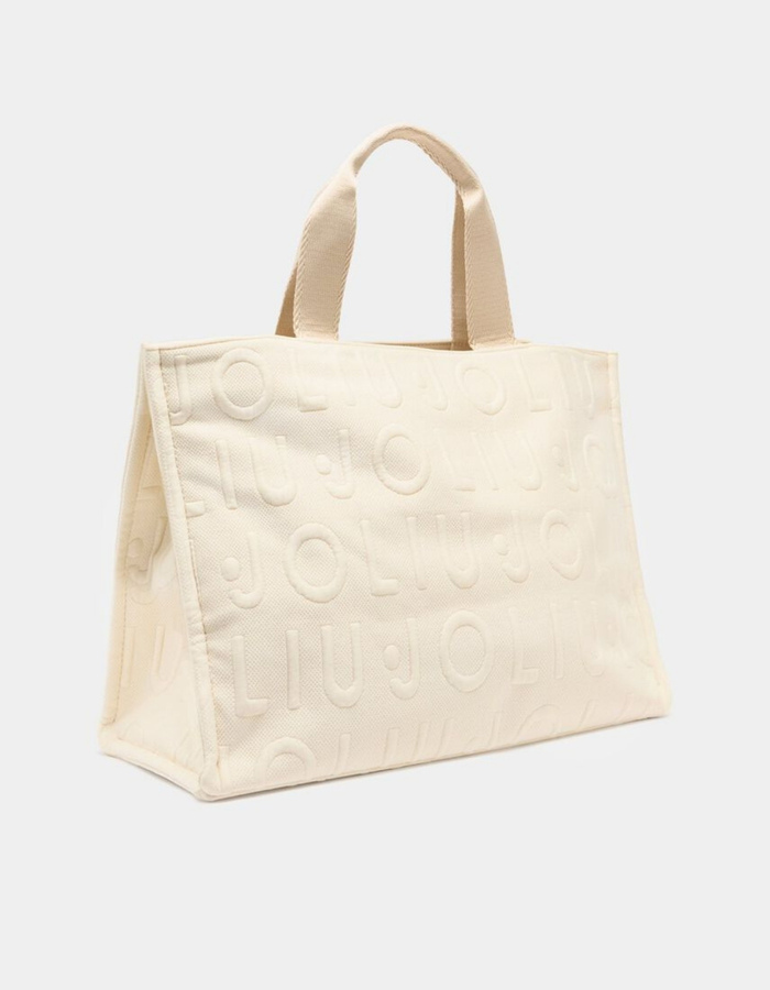 Ecru shopper tas met reliëf logo