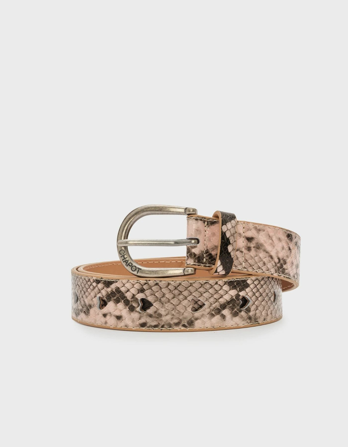 Ecru riem met slangenprint en hartdetails