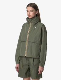 Kaki korte jas met capuchon en sportieve details