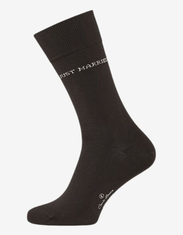 Katoenen sokken met Just Married detail donkerbruin