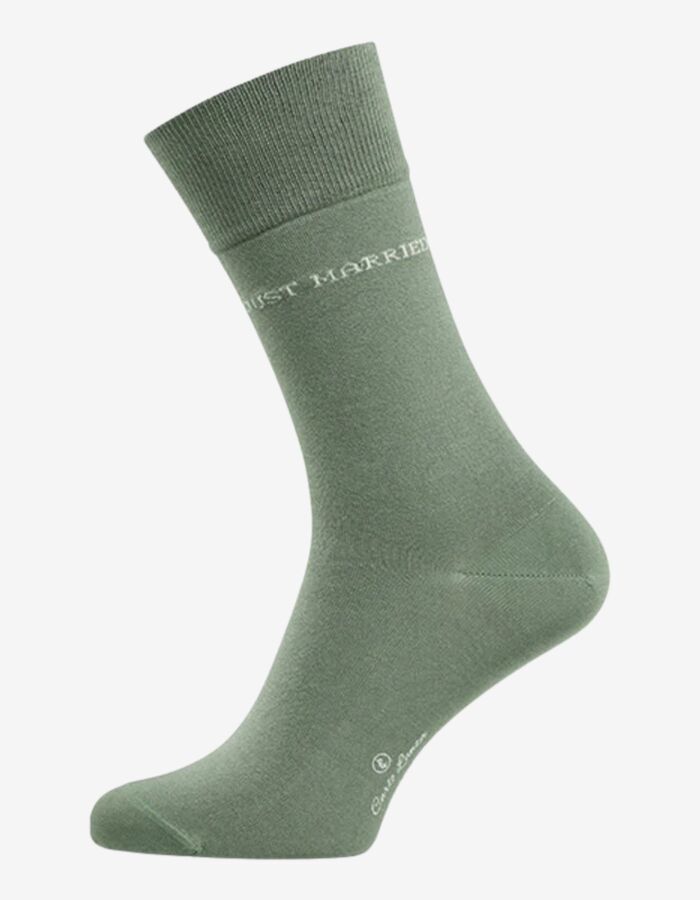 Katoenen sokken met Just Married detail grijsgroen