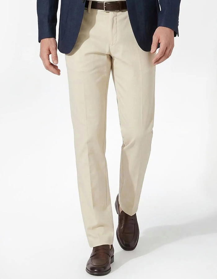 Teaker chino met stretch Supima katoen lichtbeige