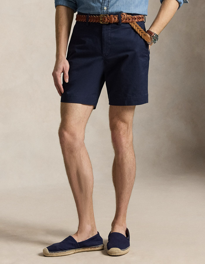 Chino short met stretch 8 inch donkerblauw